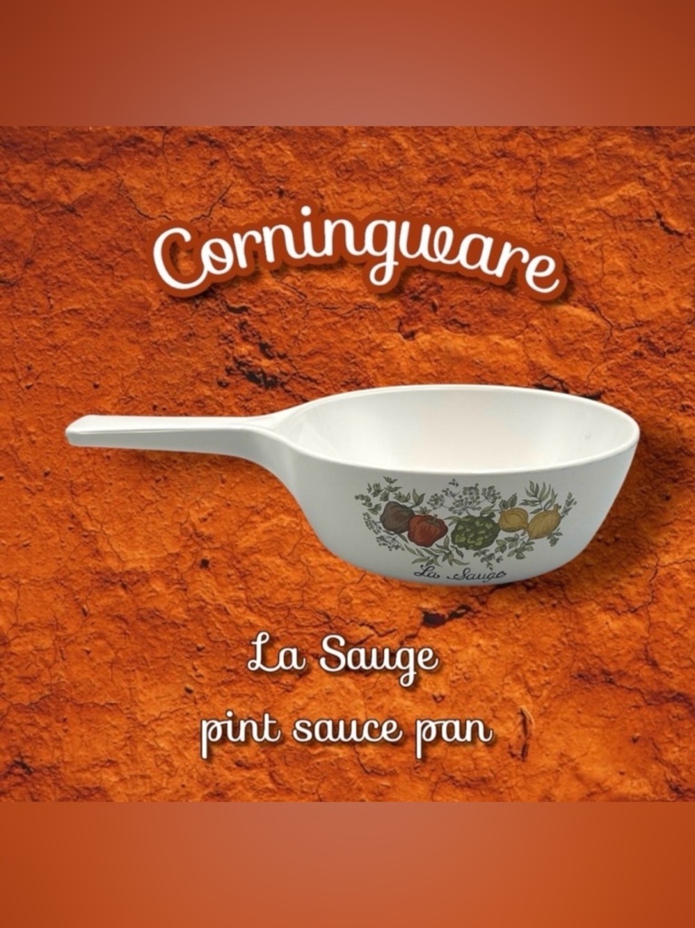 Corningware Vintage La Sauge Pint Sauce Pan with Vegetable Design White